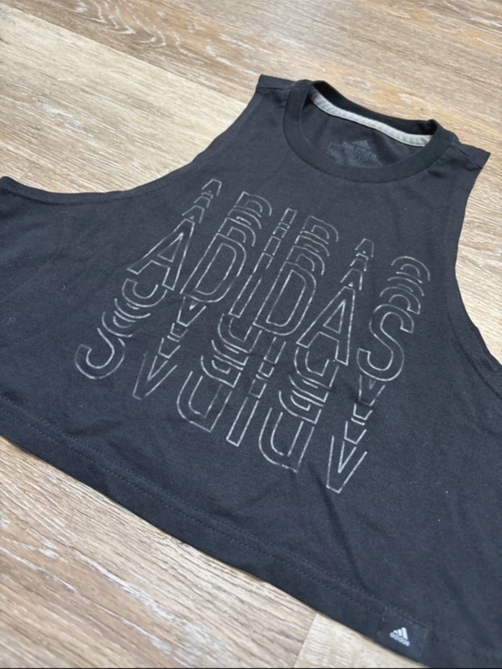 adidas Black Cropped Muscle Tank with Embossed Logo